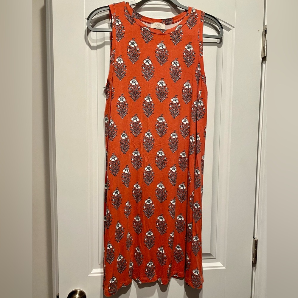 LOFT Coral Print Tank Flowy Beach Dress